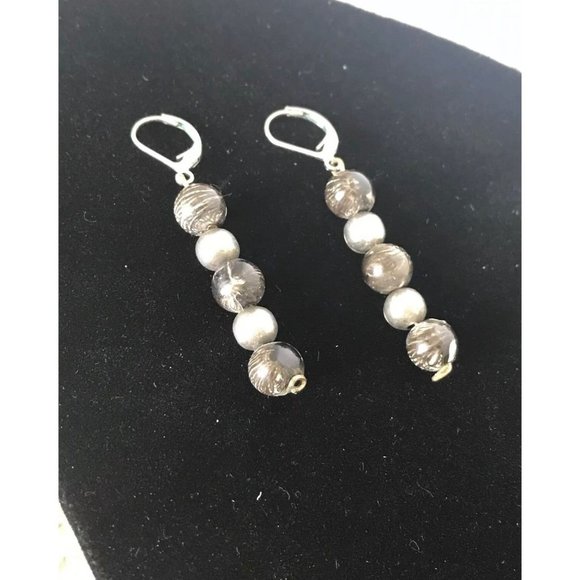 Pewter Beaded Boho Silvertone Earrings‎ - Picture 2 of 2